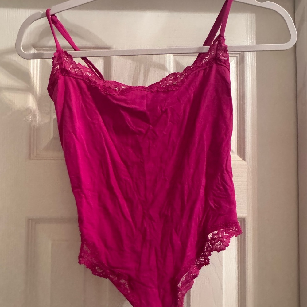 SKIMS Pink Lace Trim Bodysuit